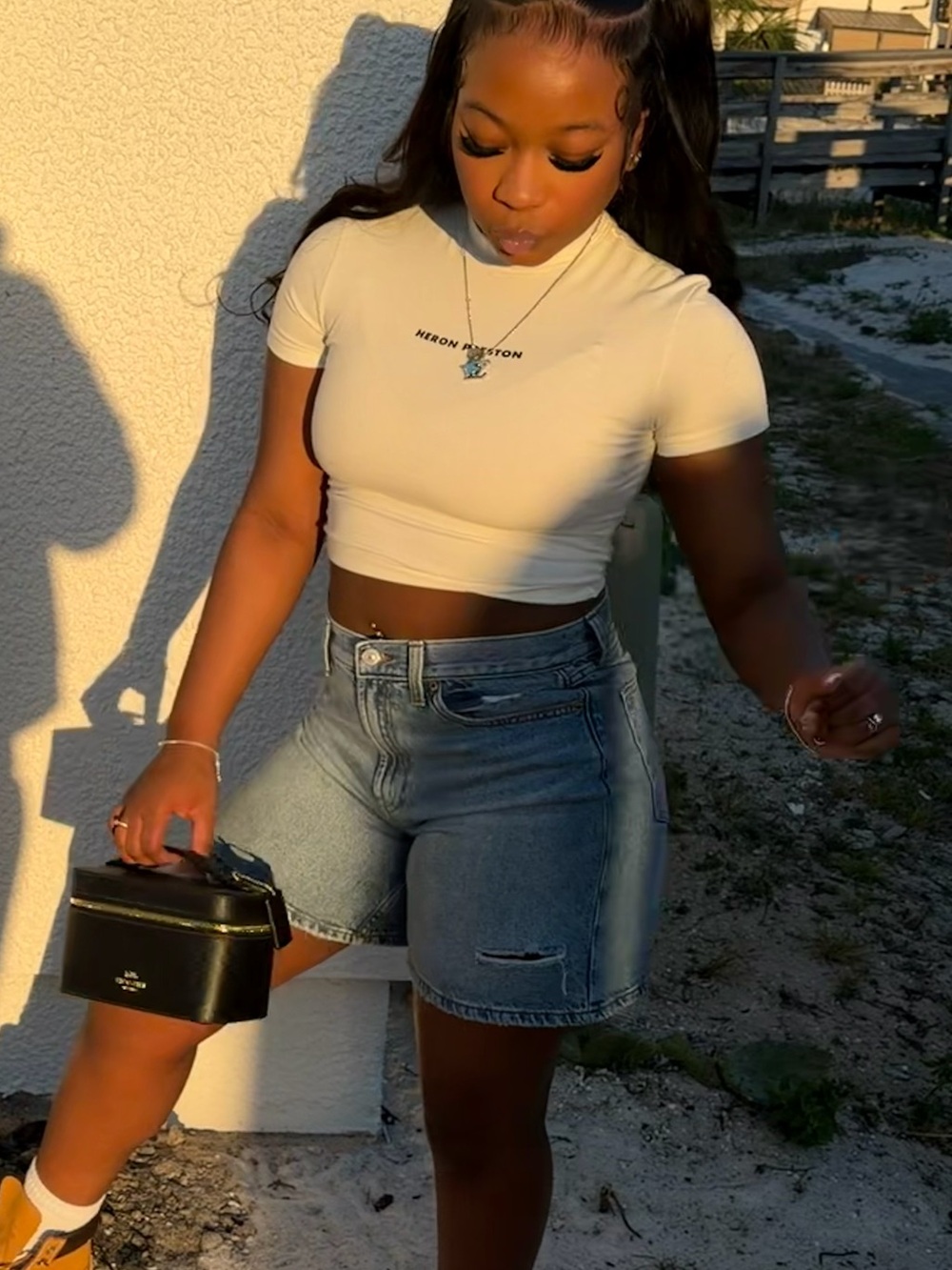 Heron Preston Cream Crewneck Crop Top